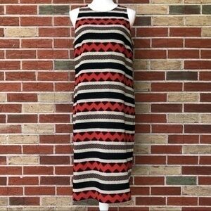 Worth New York Zig Zag Aztec Inspired Black Red Striped Sleeveless Dress 👗